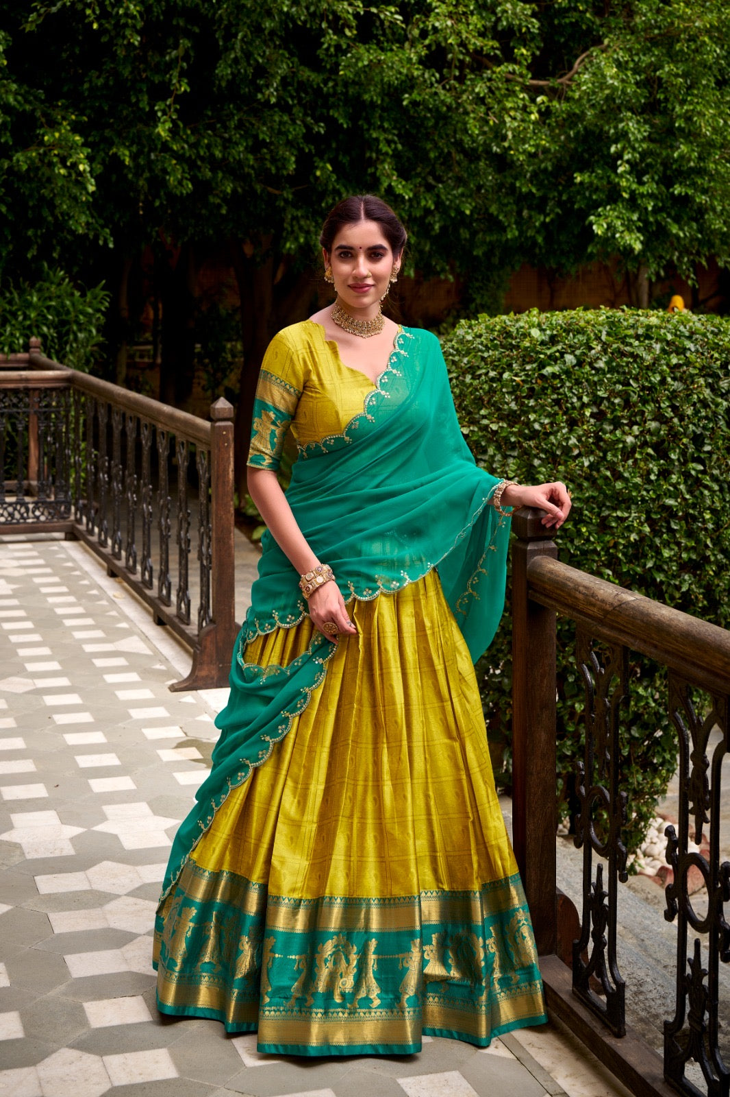 Golden Zari Glam Half Saree Set