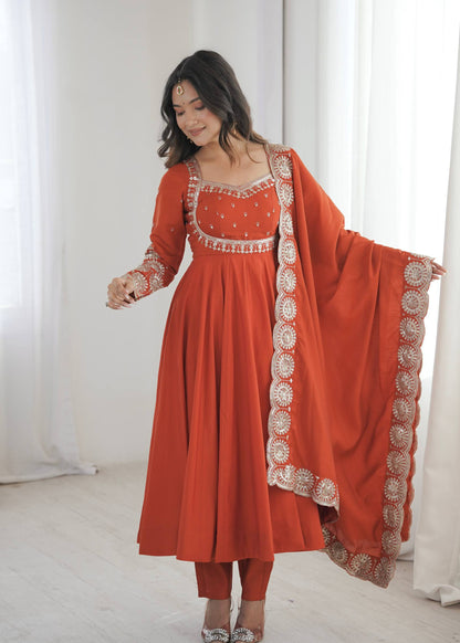Zari Motif Embroidered Anarkali Suit