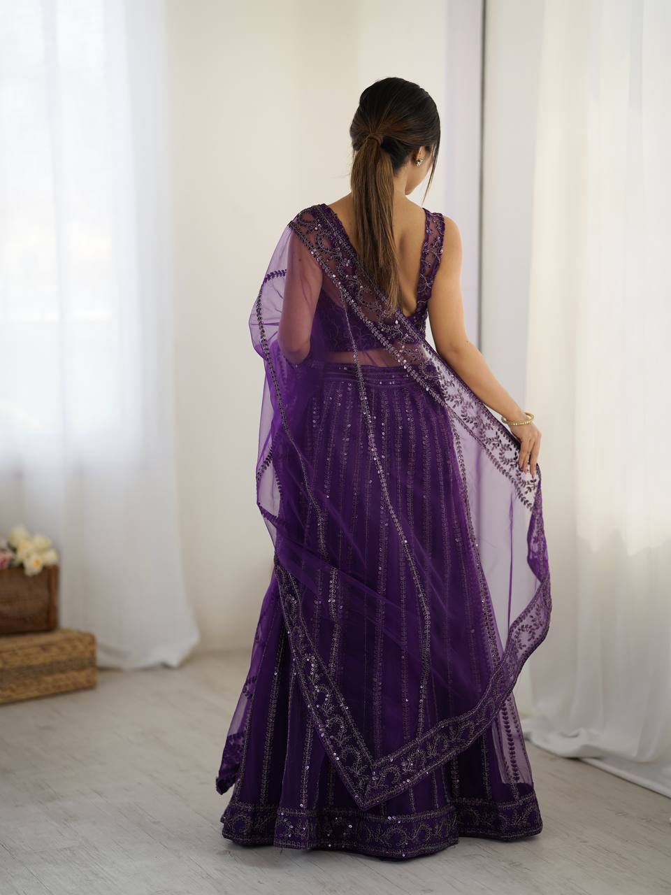Purple Wave Sequins Lehenga Ensemble