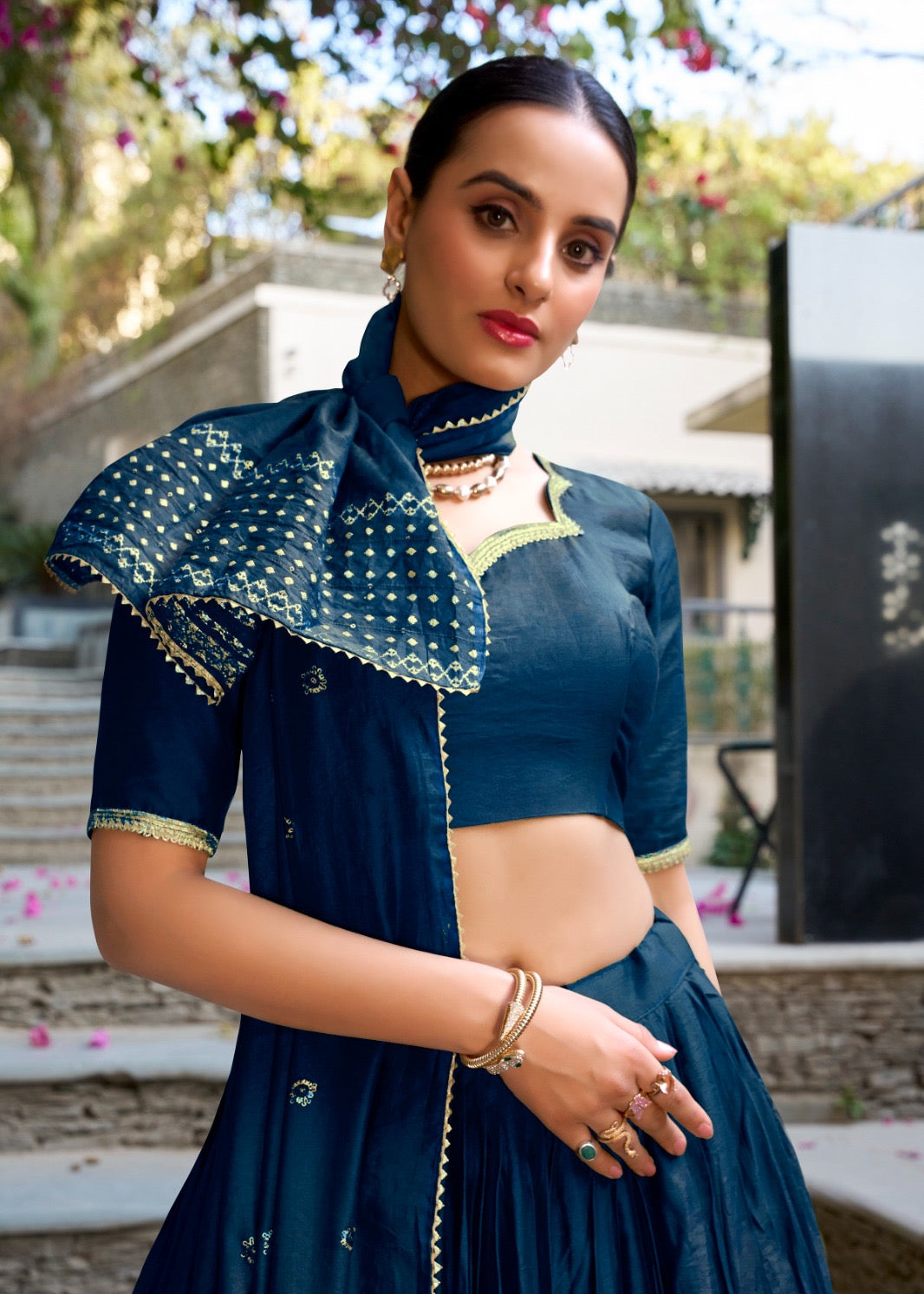 Sequin-Embellished Chanderi Lehenga Set