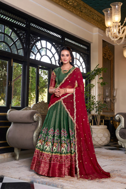 Zari Weaves With Printed South Lehenga
