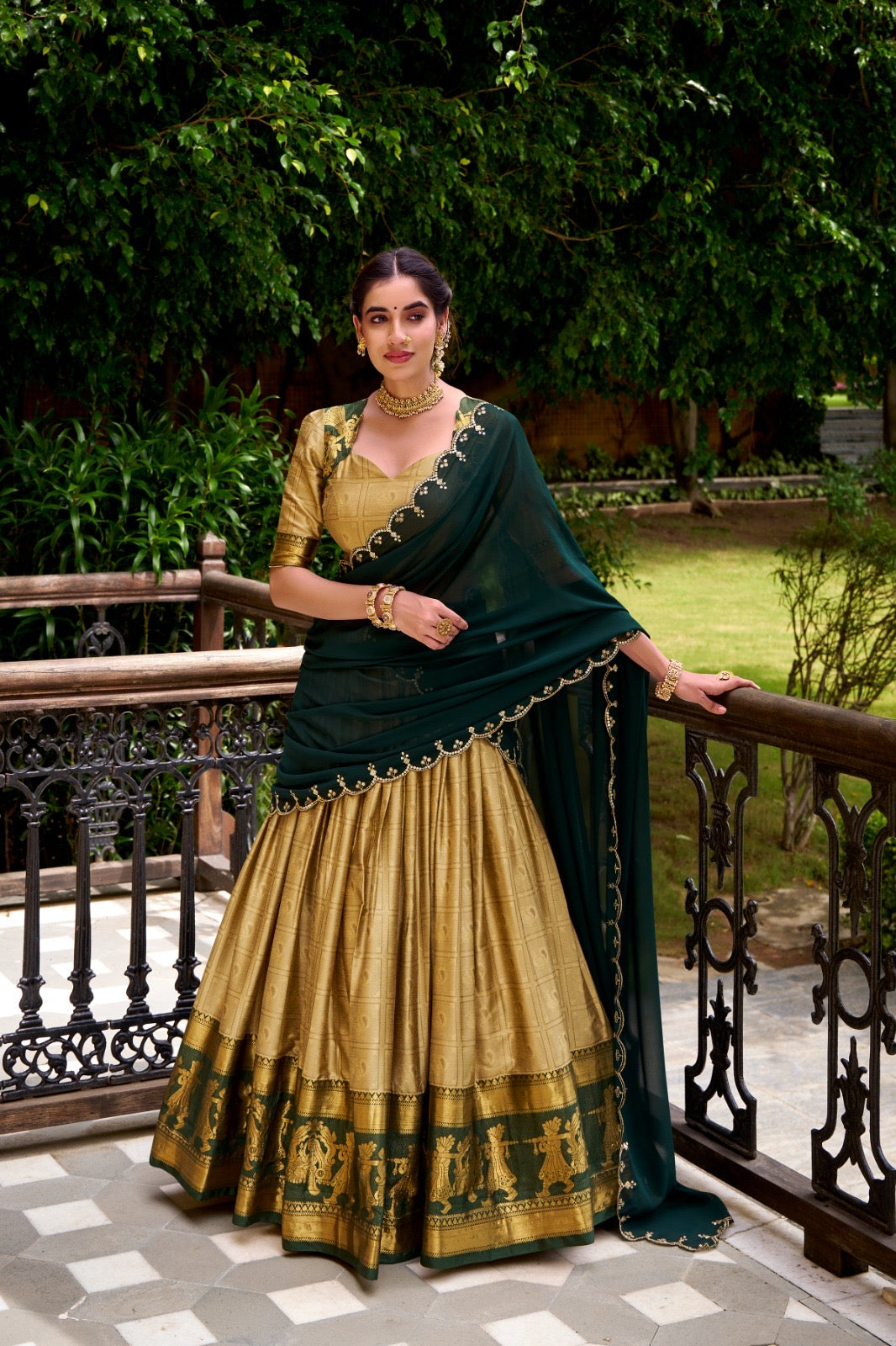 Golden Zari Glam Half Saree Set
