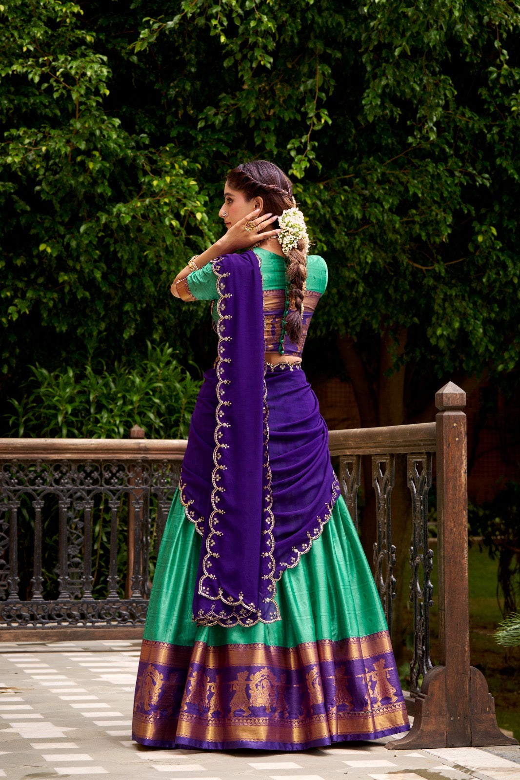 Golden Zari Glam Half Saree Set
