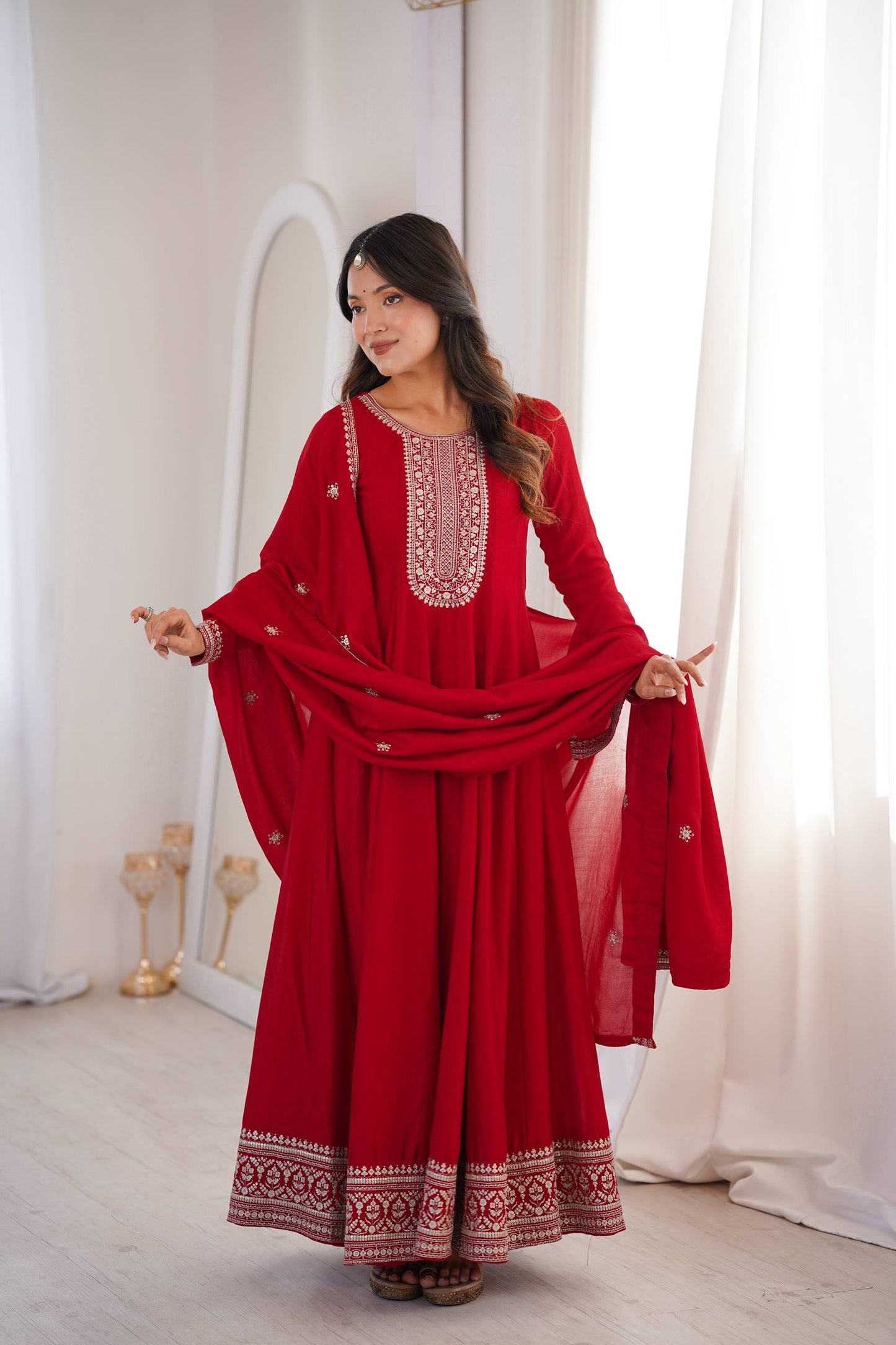 Elegant Flare Embroidered Gown Set