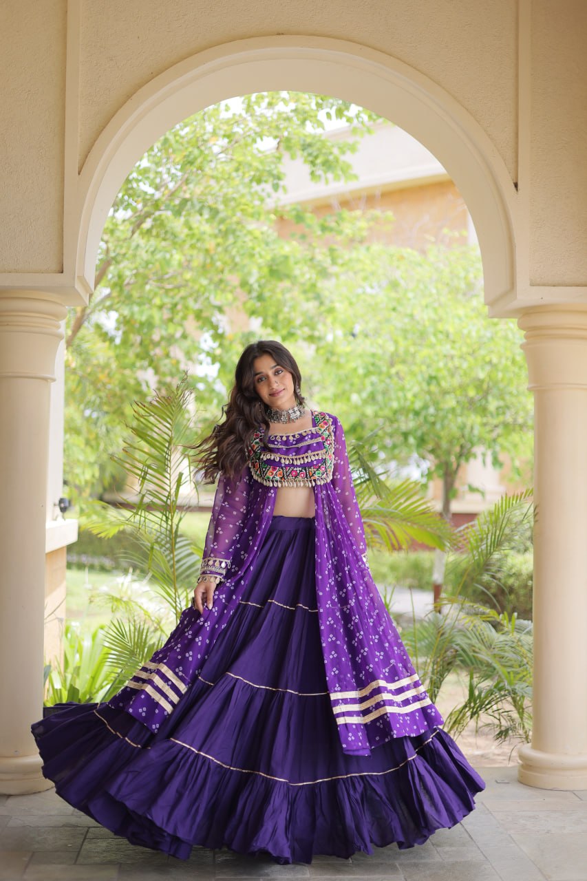Bandhani Kutchi Work Navratri Lehenga & Kurti Set