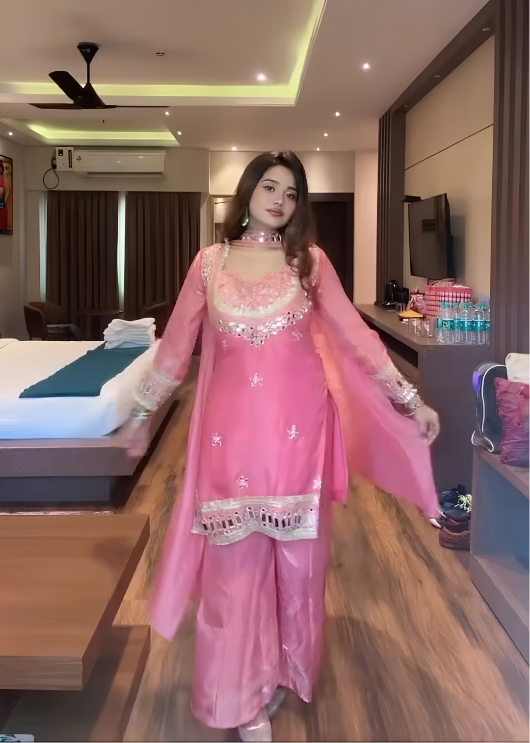 Rosé Elegance Mirror Sharara Suit