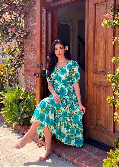 Classic Floral Twirl Midi Dress