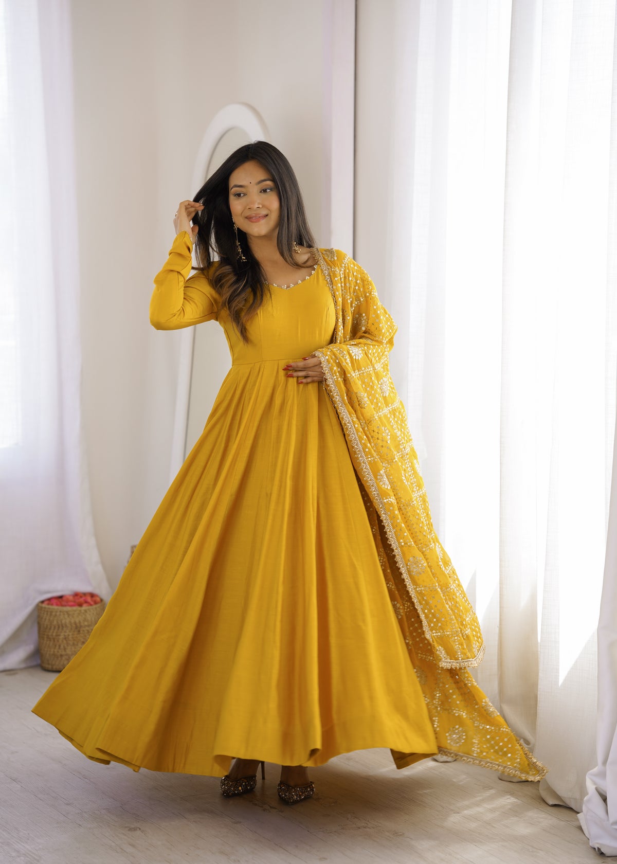 Classic Chanderi Flared Anarkali Set