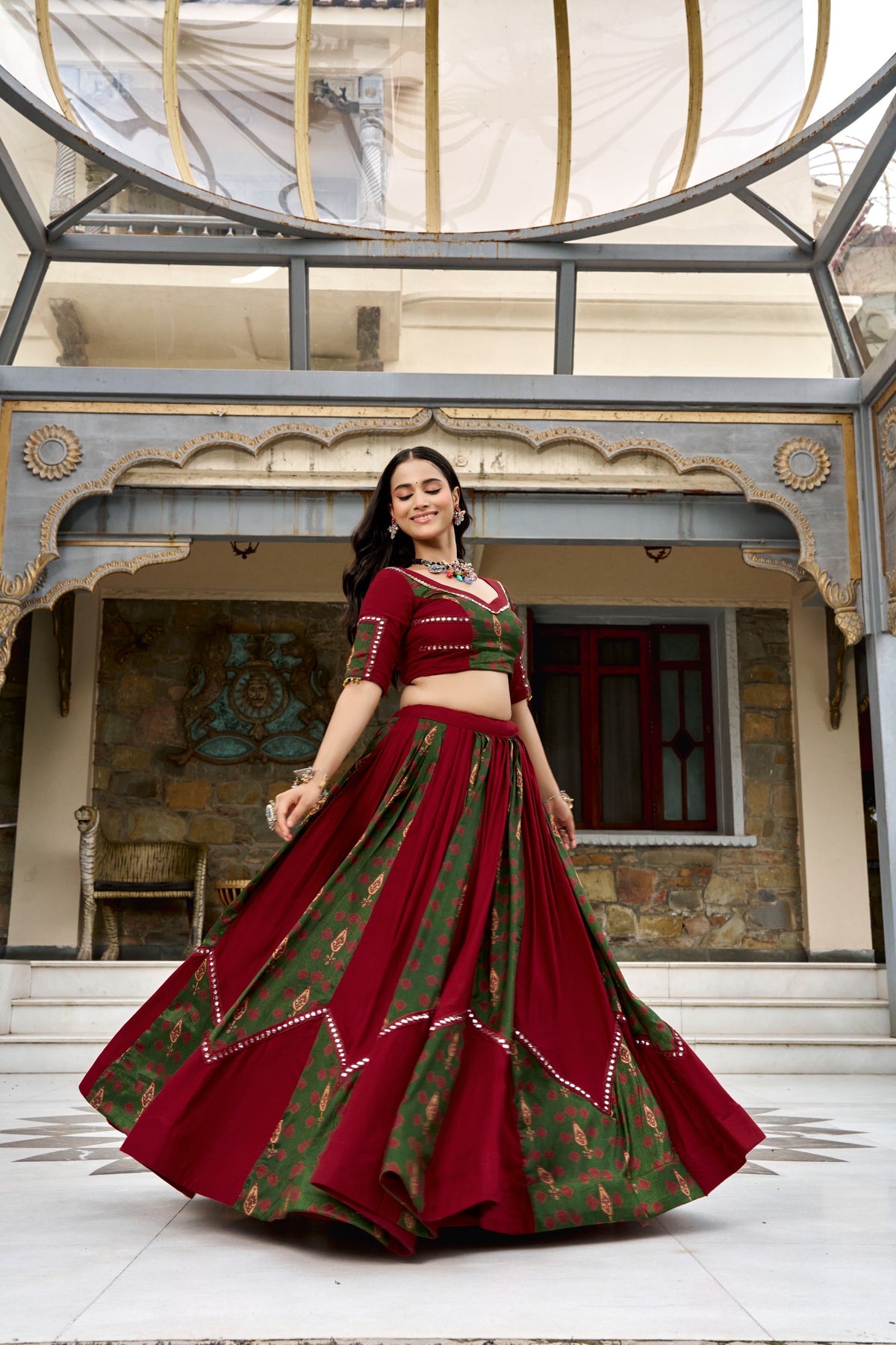 Saiyabo Ajrakh Print Navratri Lehenga with Gotta Patti Work
