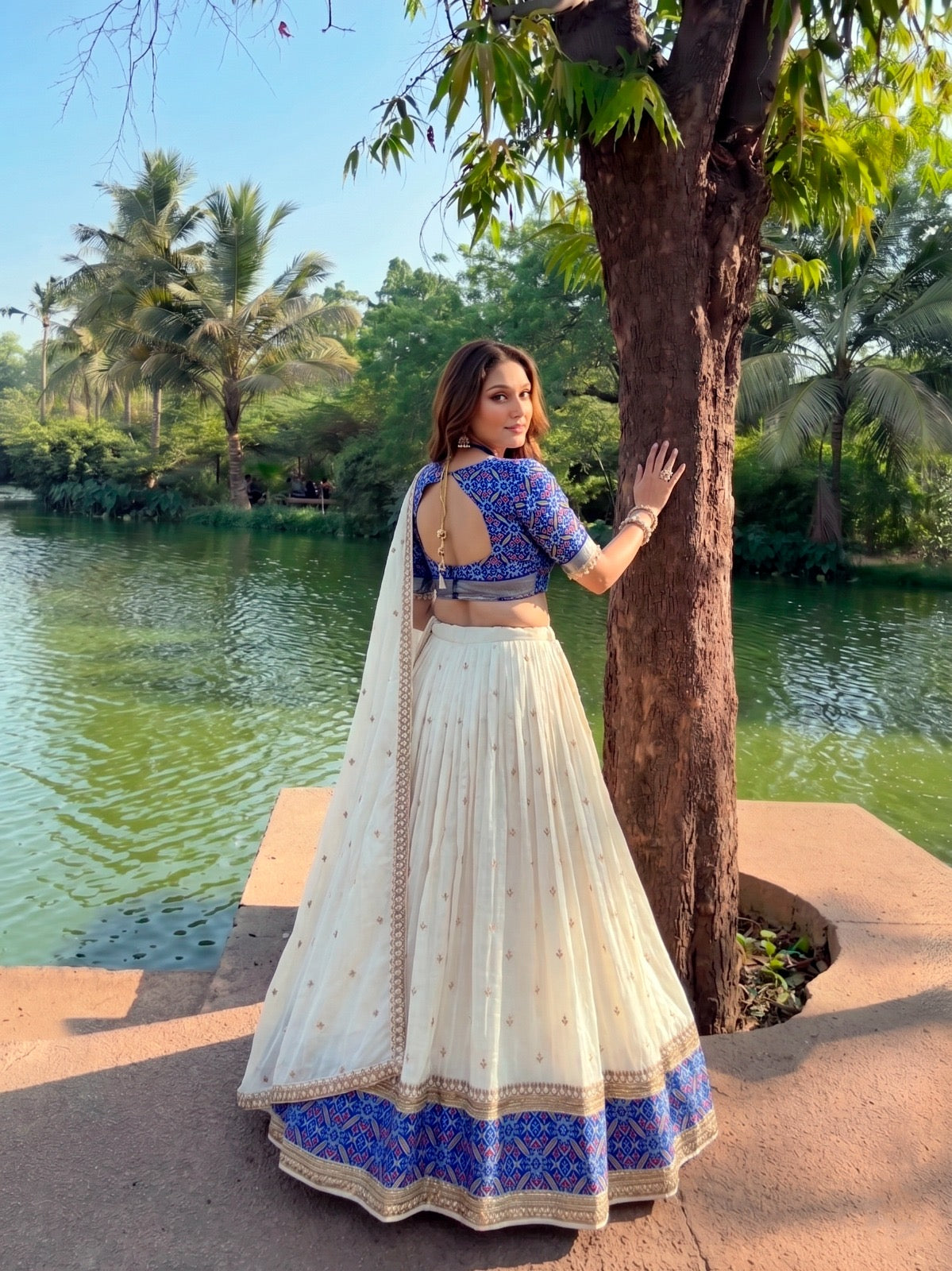 Soft Ivory Tussar Silk Lehenga Set