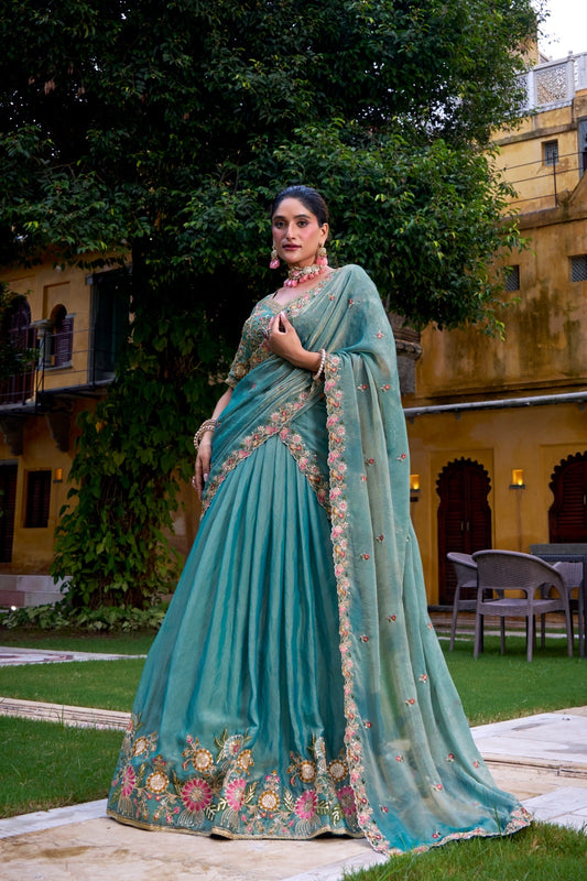 Zari Shine Floral Work Lehenga