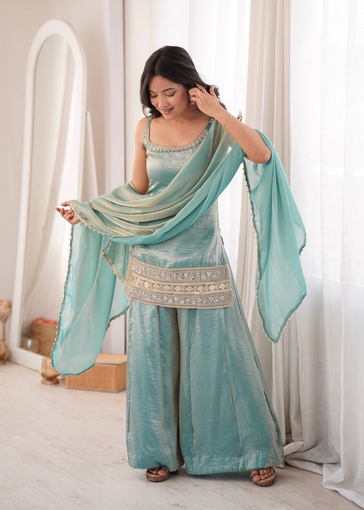 Ethereal Sparkle Palazzo Suit Set