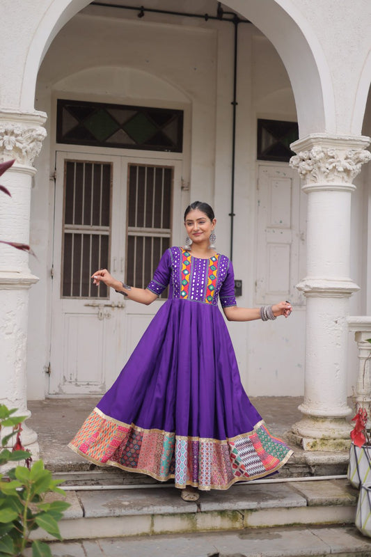 Multicolour Thread & Mirror Work Gown