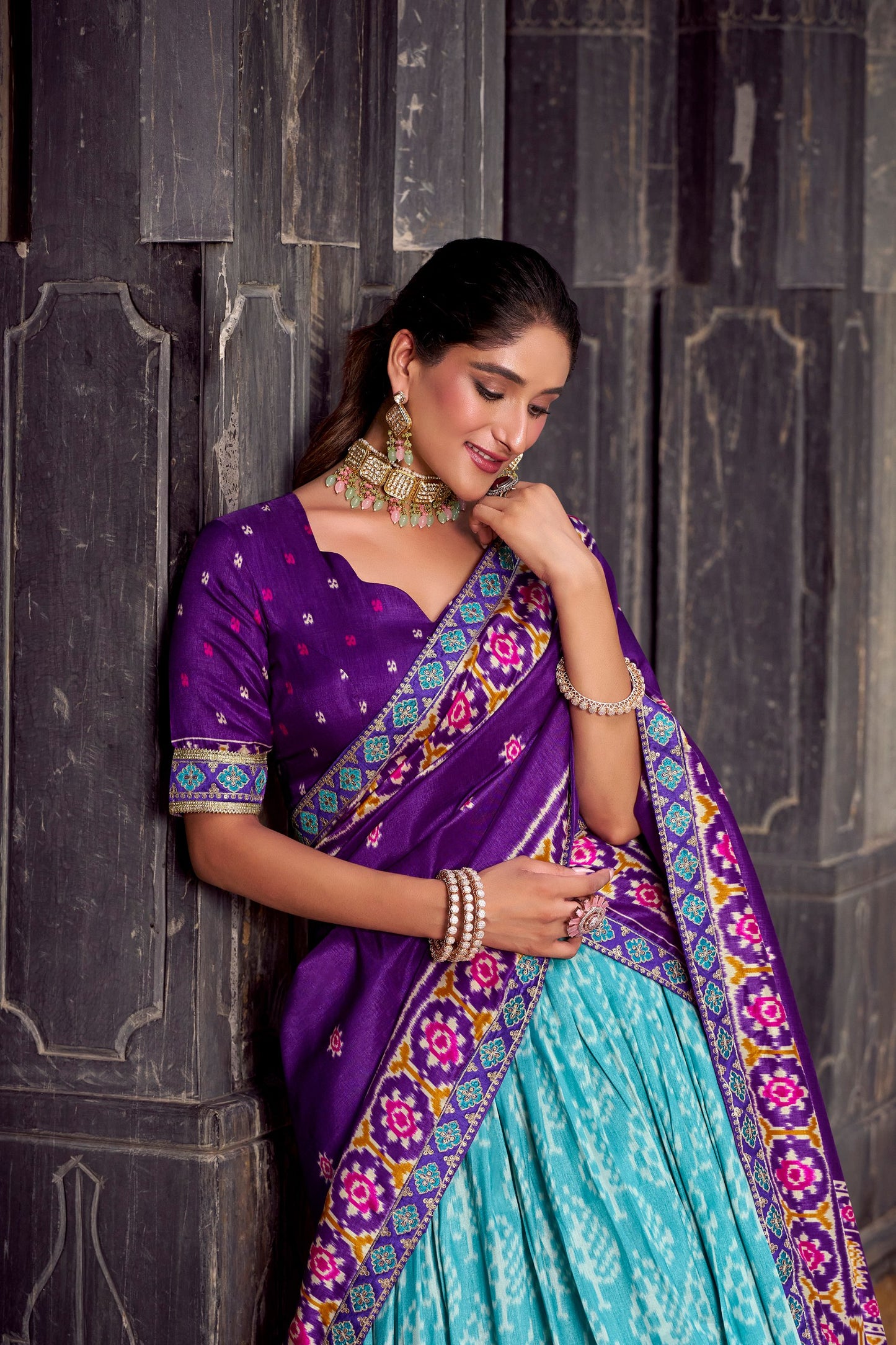 Ikkat Print Tussar Silk Lehenga