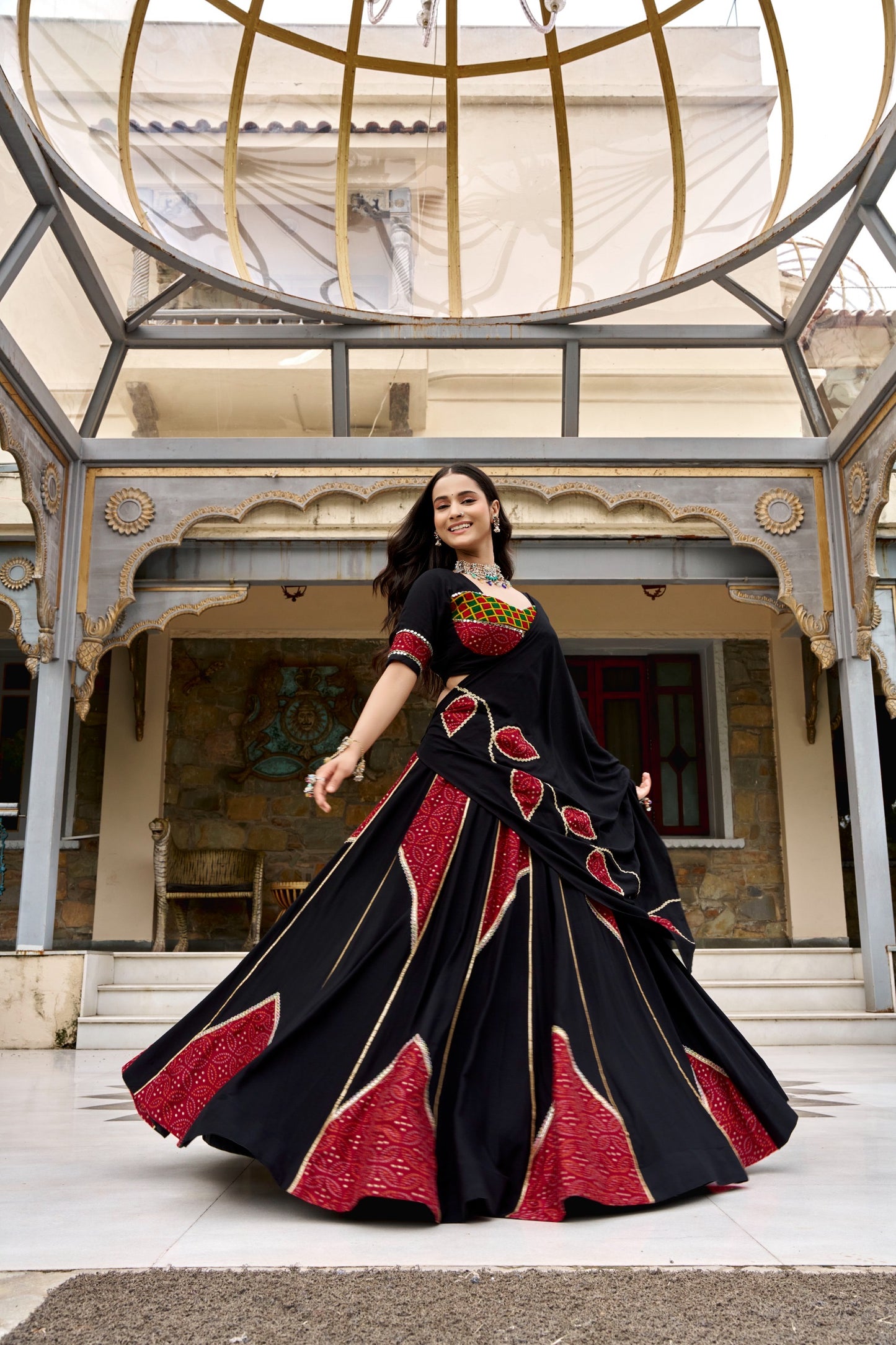 Saiyabo Ajrakh Print Navratri Lehenga with Gotta Patti Work