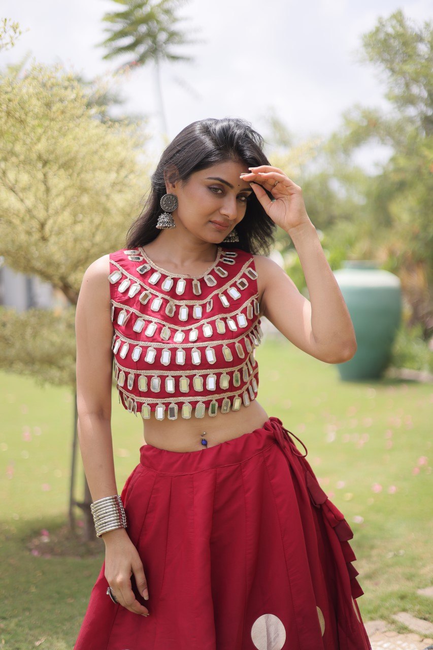 Dandiya Dots Mirror Work Lehenga