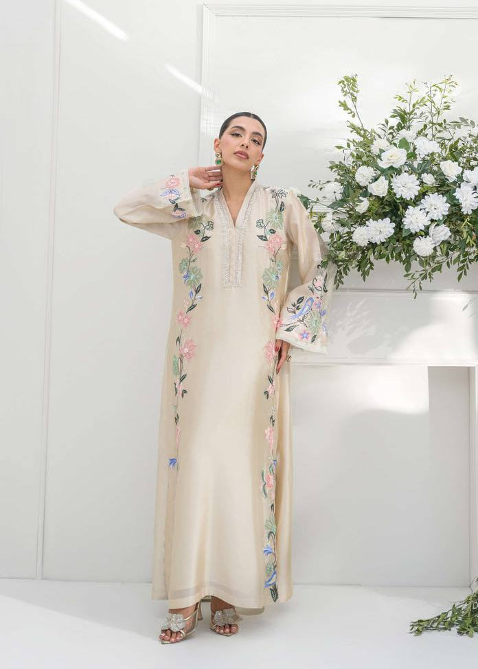 Ivory Bloom Embroidered Kaftan Set