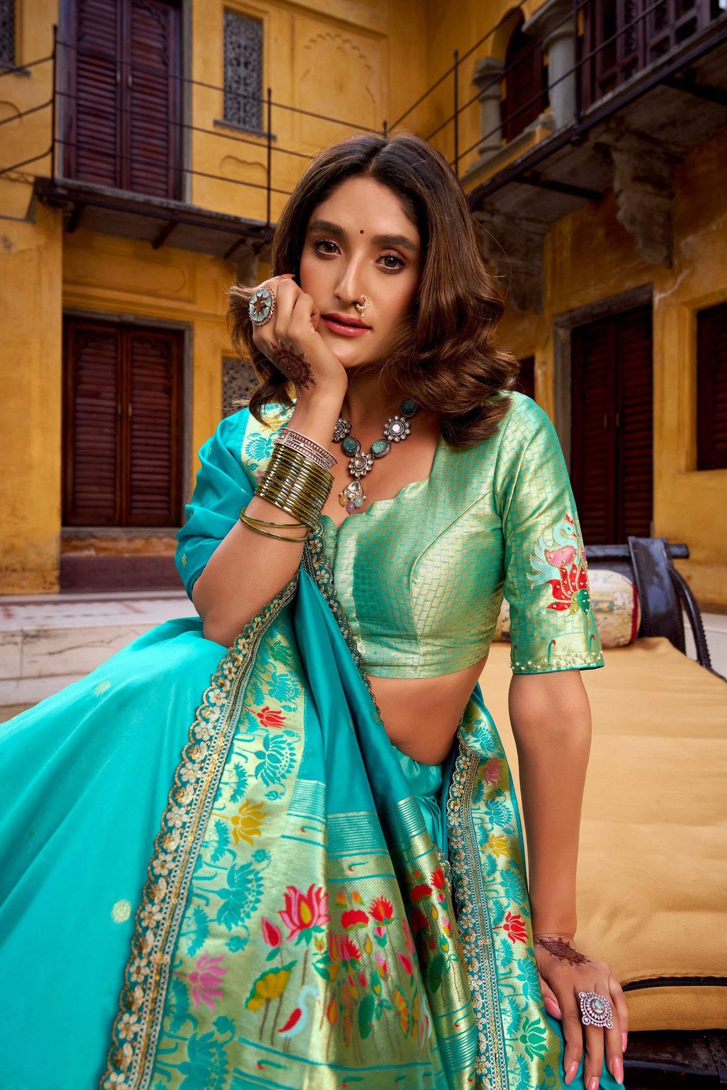 Intricate Zari Weaving Paithani Lehenga Set