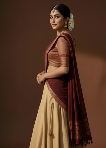 Maroon Kanchi Style Half Saree
