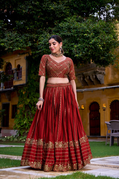 Golden Threaded Rust Red Lehenga