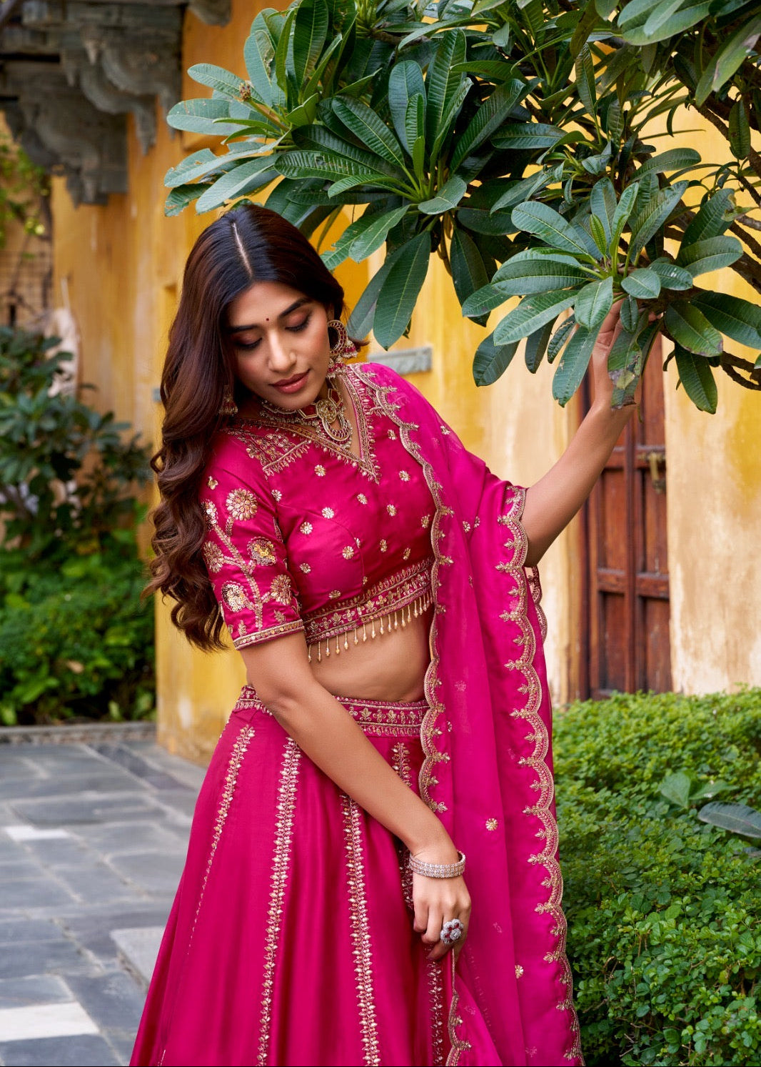 Golden Embroidered Rani Pink Lehenga