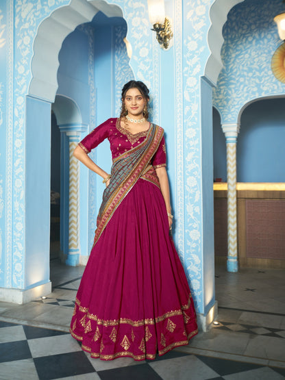 Luxurious Vichitra Silk Lehenga Set