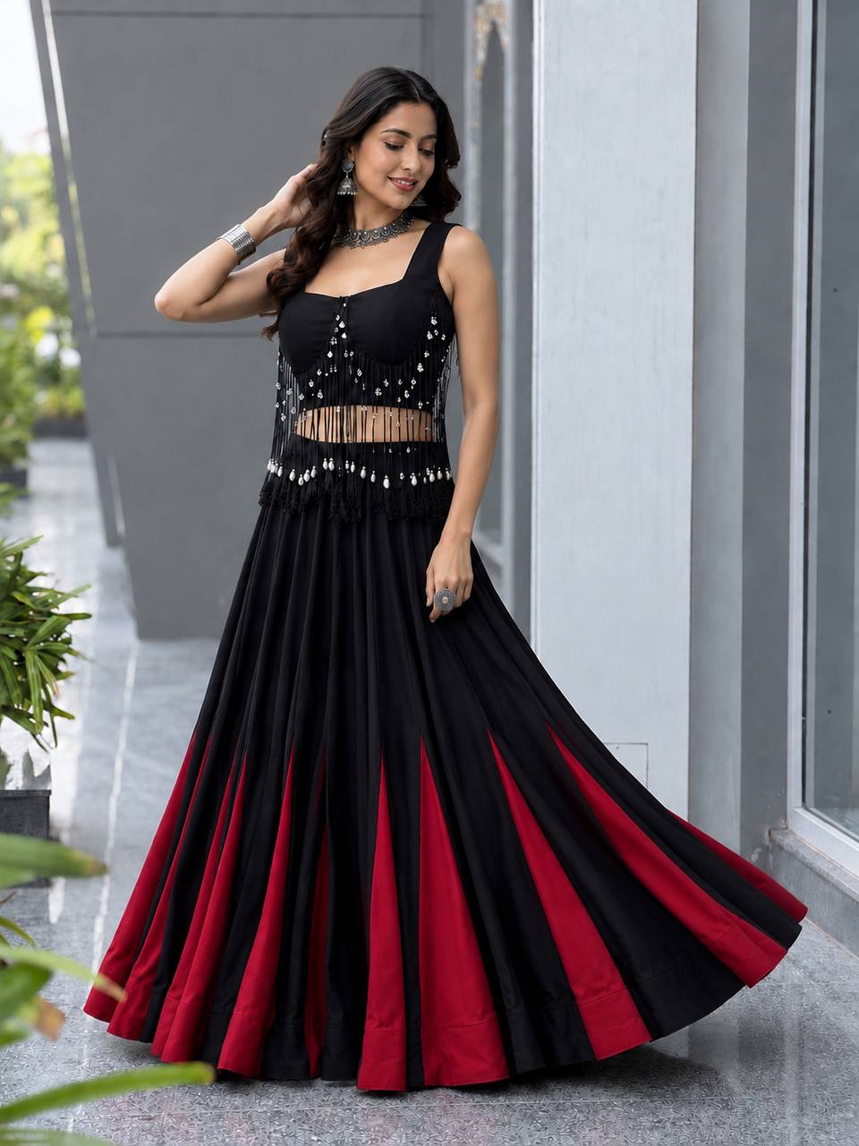 Raas Classic Black & Red Lehenga