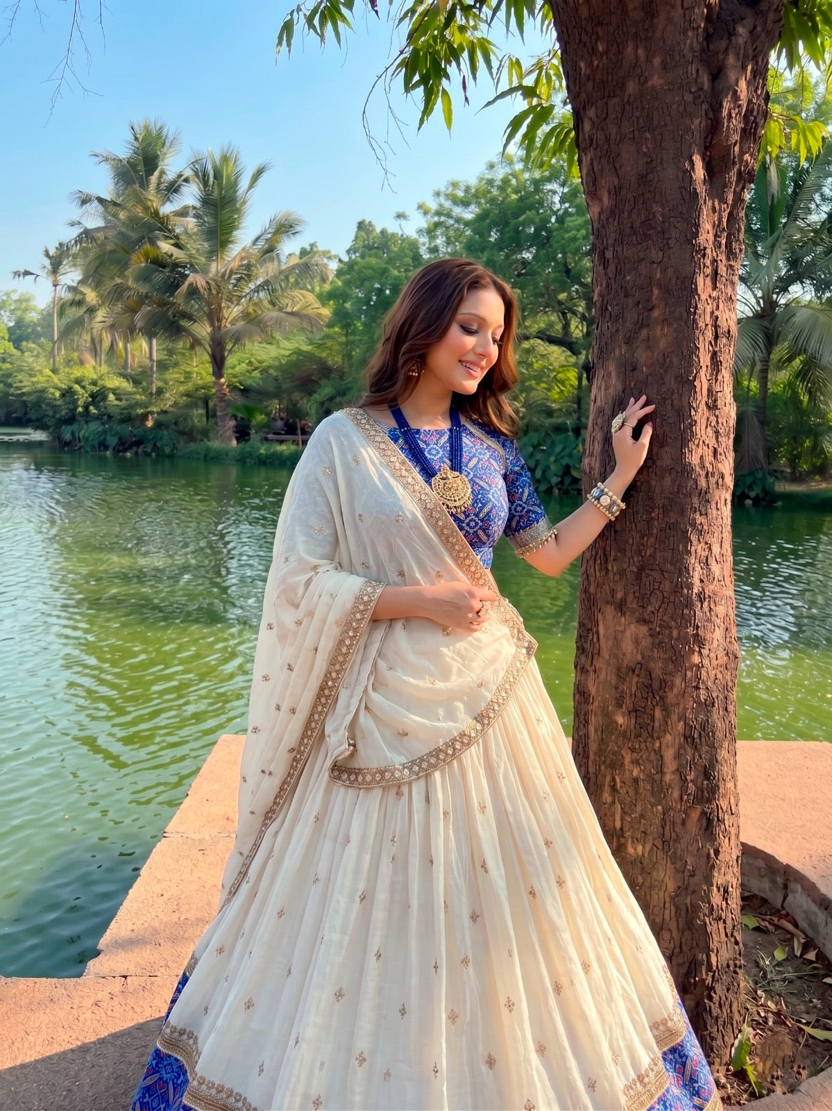 Soft Ivory Tussar Silk Lehenga Set