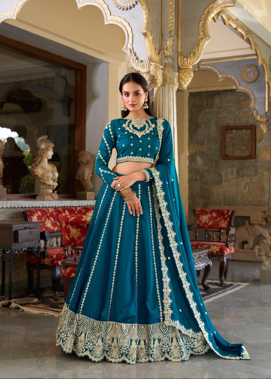 Firozi Elegance Sequined Lehenga Set