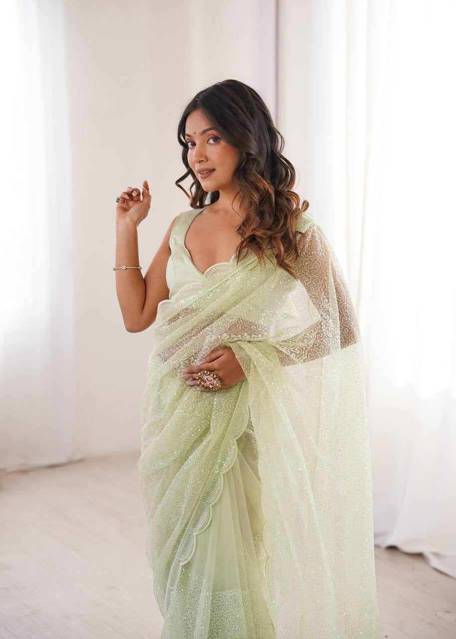 Starlight Soft Net Saree with Sequin Embroidery