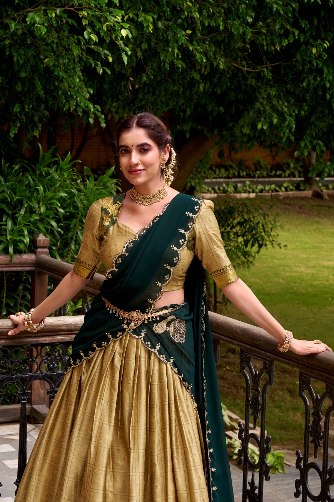 Golden Zari Glam Half Saree Set