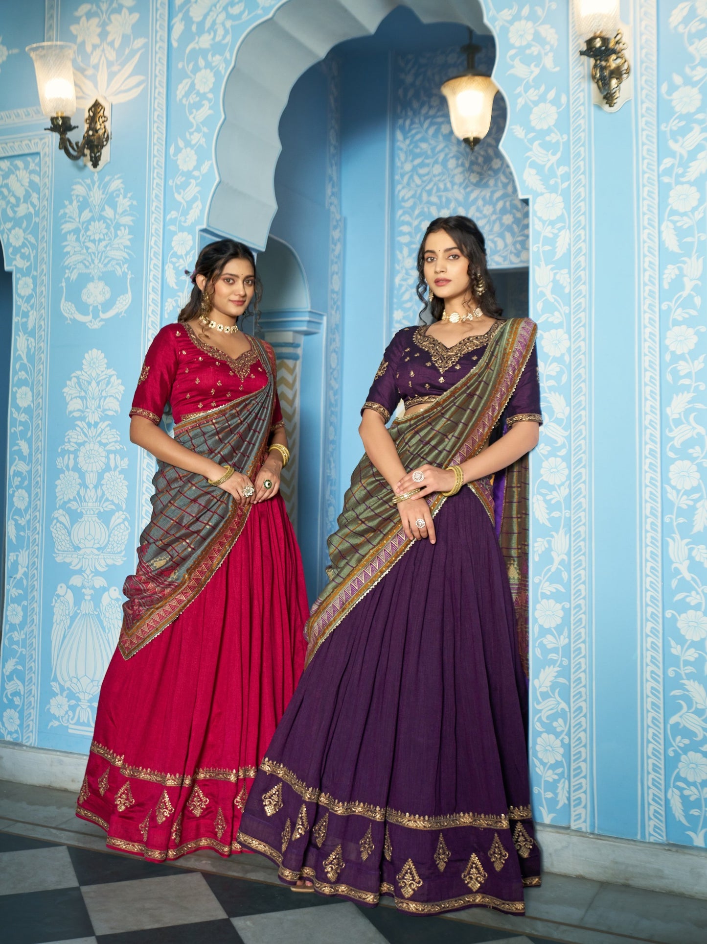 Luxurious Vichitra Silk Lehenga Set