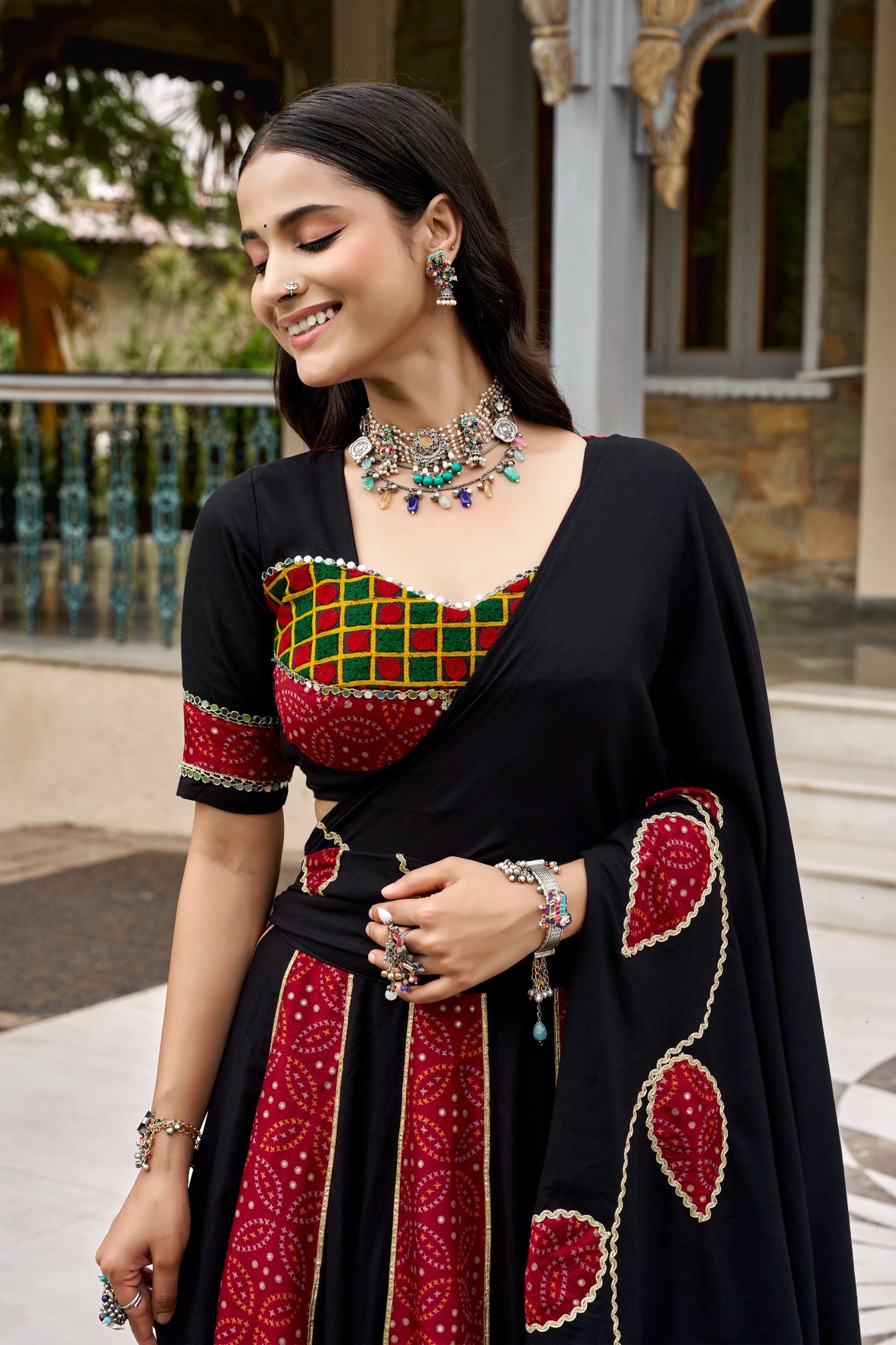 Saiyabo Ajrakh Print Navratri Lehenga with Gotta Patti Work