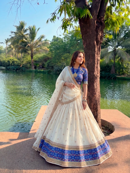 Soft Ivory Tussar Silk Lehenga Set
