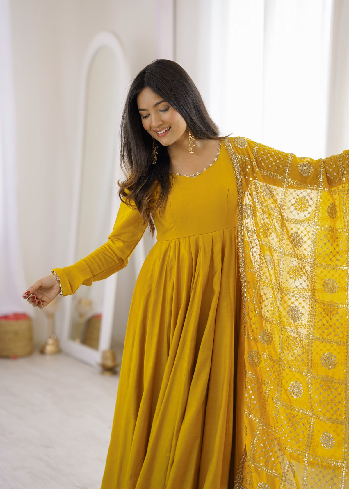 Classic Chanderi Flared Anarkali Set