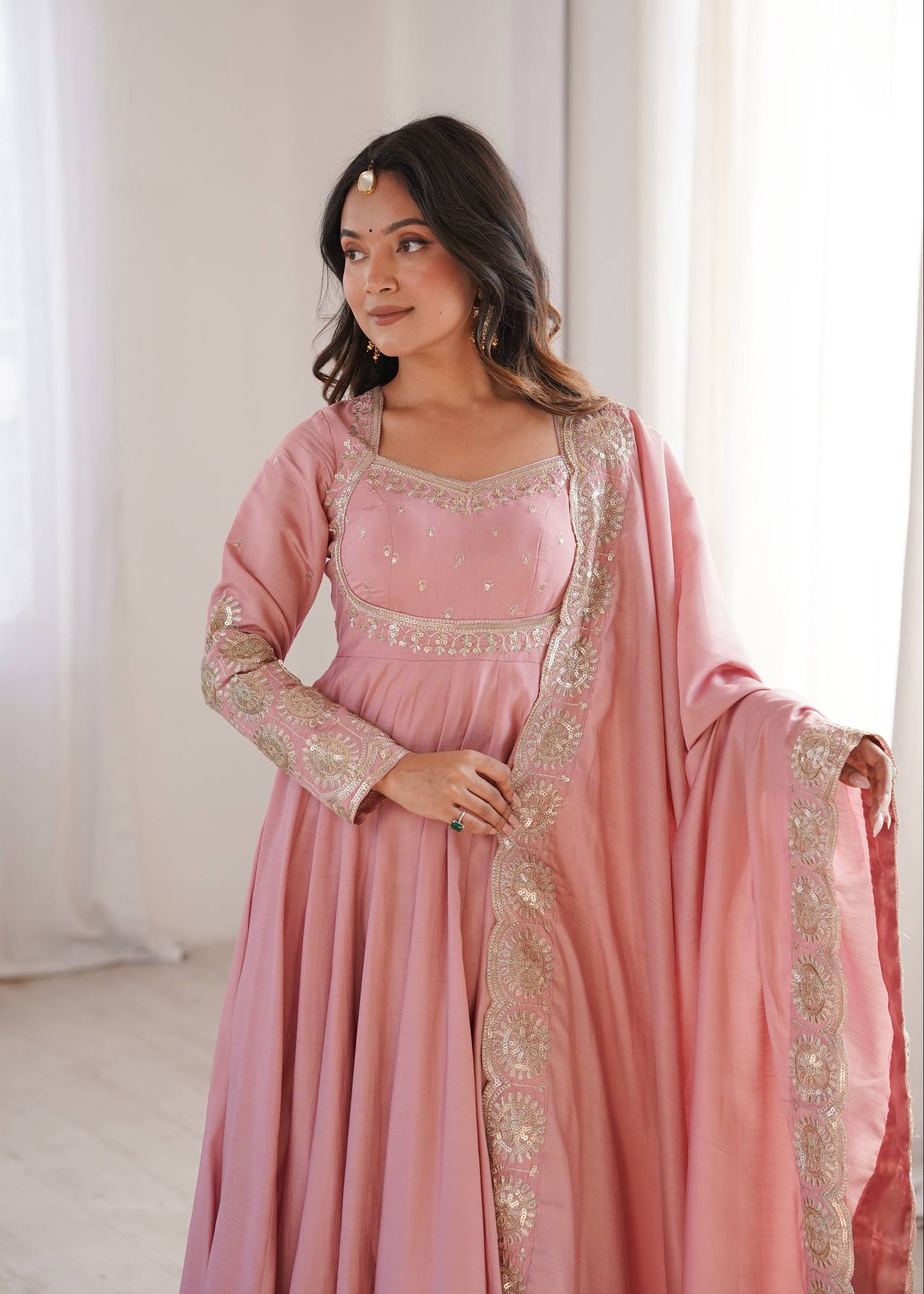 Zari Motif Embroidered Anarkali Suit