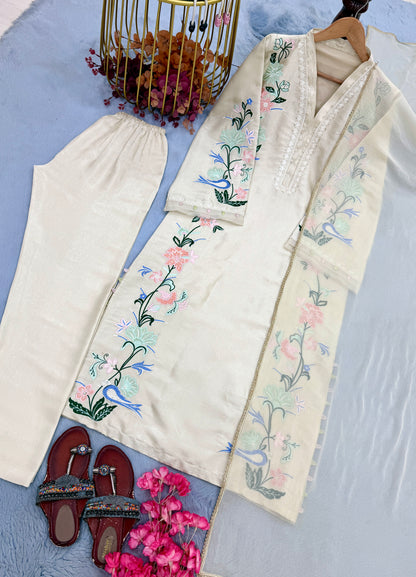 Ivory Bloom Embroidered Kaftan Set