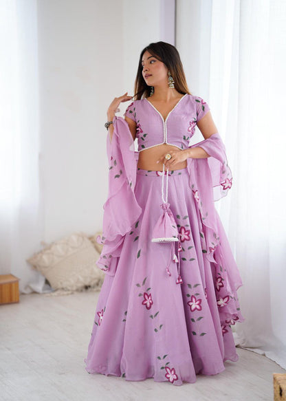Hand Painted Pearl Touch Lehenga Set