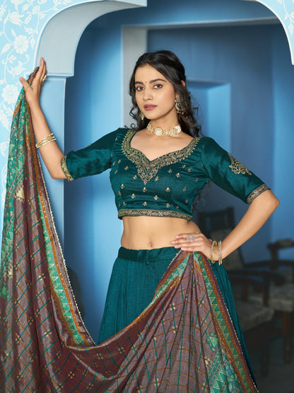 Luxurious Vichitra Silk Lehenga Set
