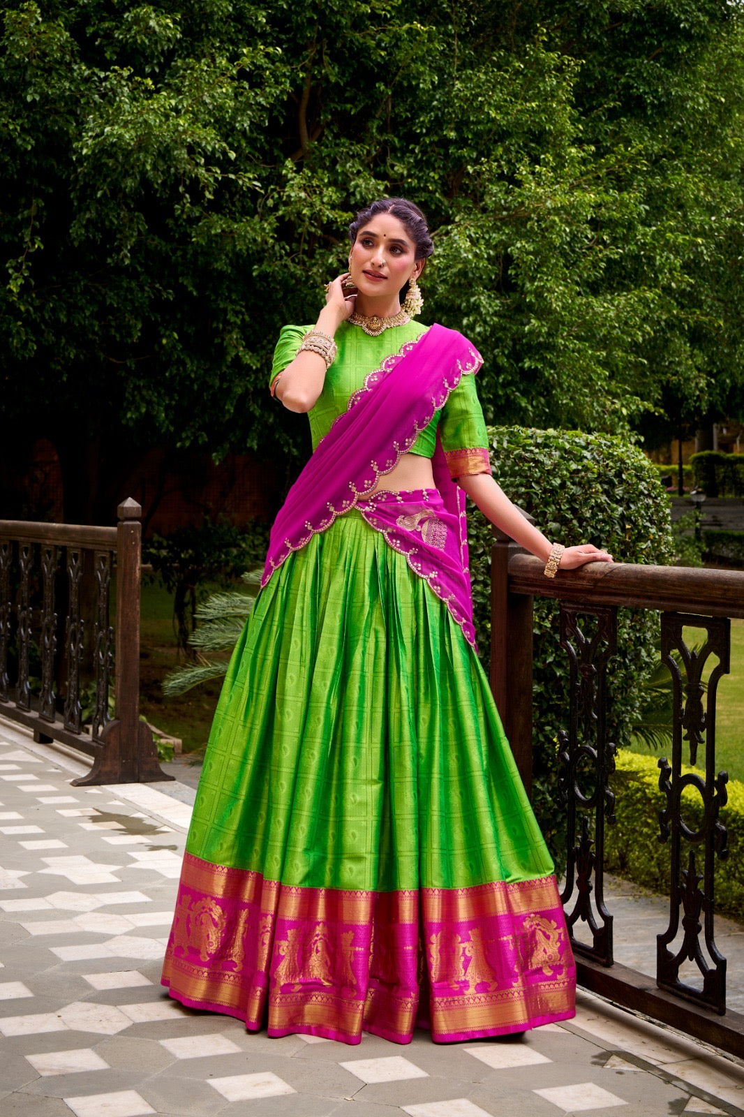 Golden Zari Glam Half Saree Set