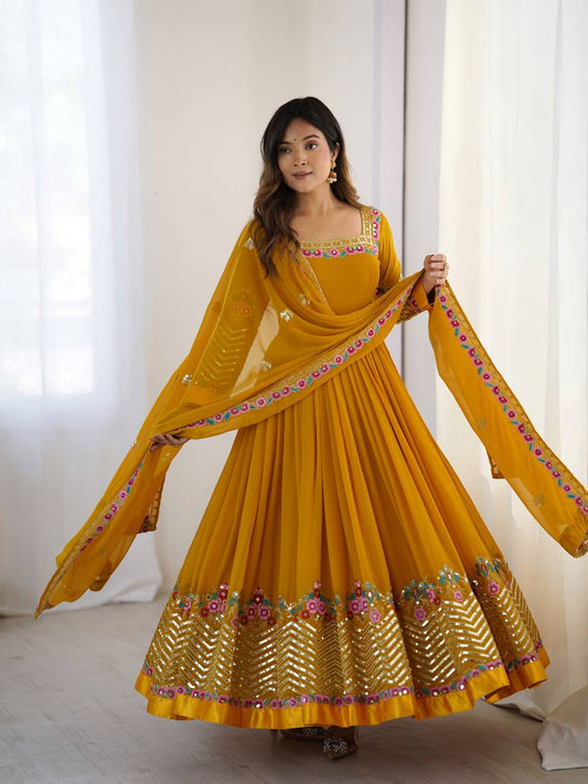 Multi-Thread Embroidered Georgette Gown Set