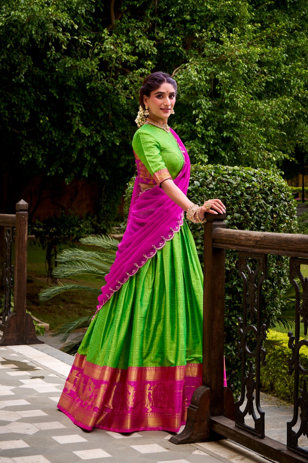 Golden Zari Glam Half Saree Set