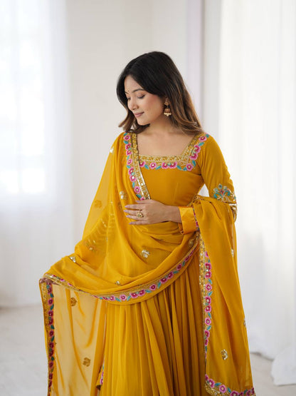 Multi-Thread Embroidered Georgette Gown Set