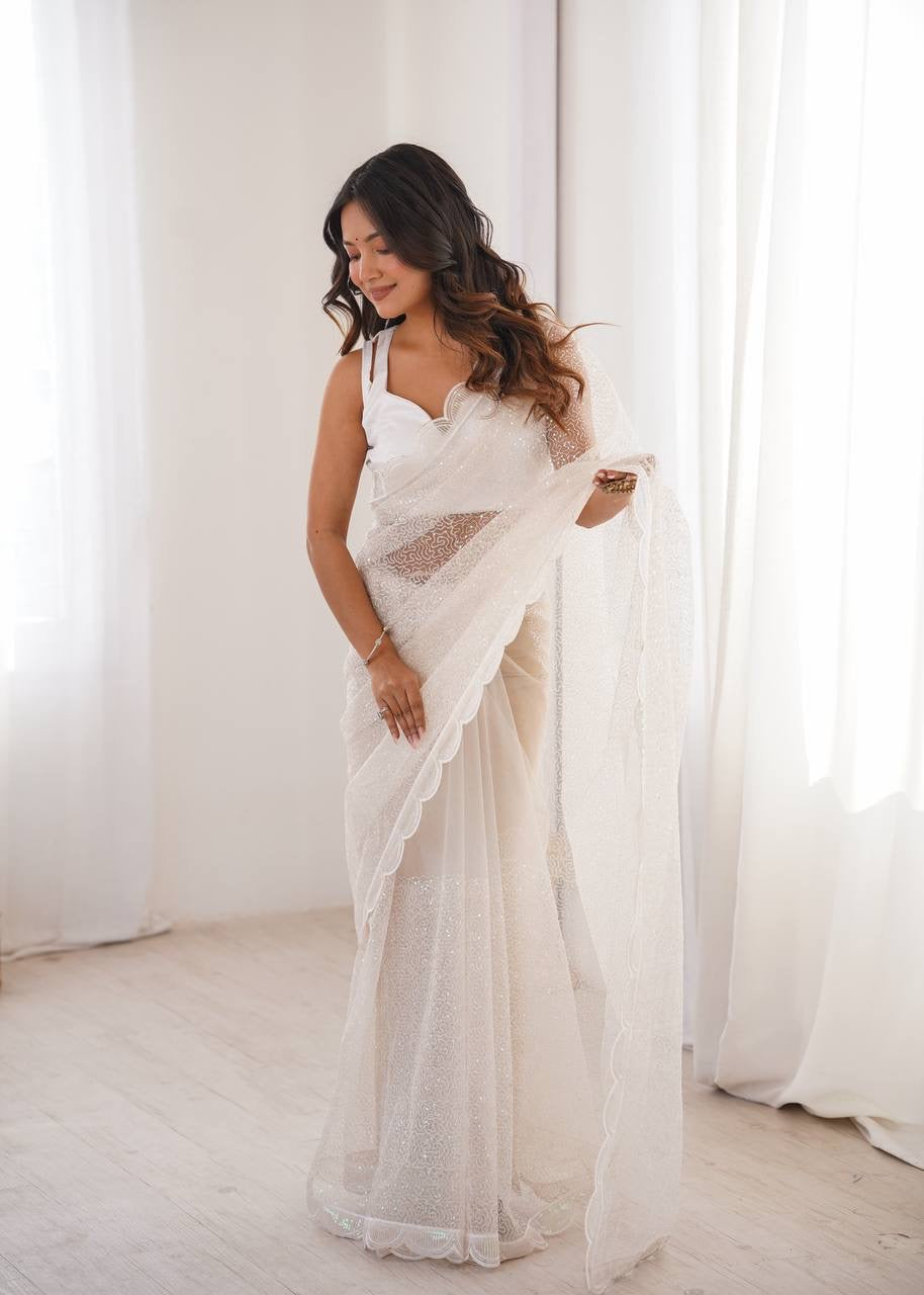 Starlight Soft Net Saree with Sequin Embroidery