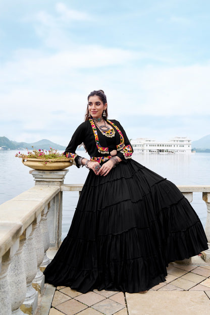 Traditional Mirror Work Rayon Lehenga Koti