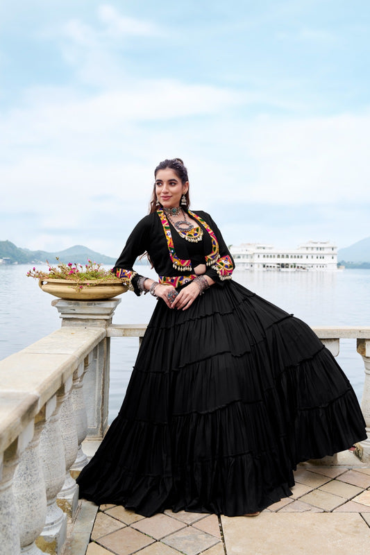 Traditional Mirror Work Rayon Lehenga Koti