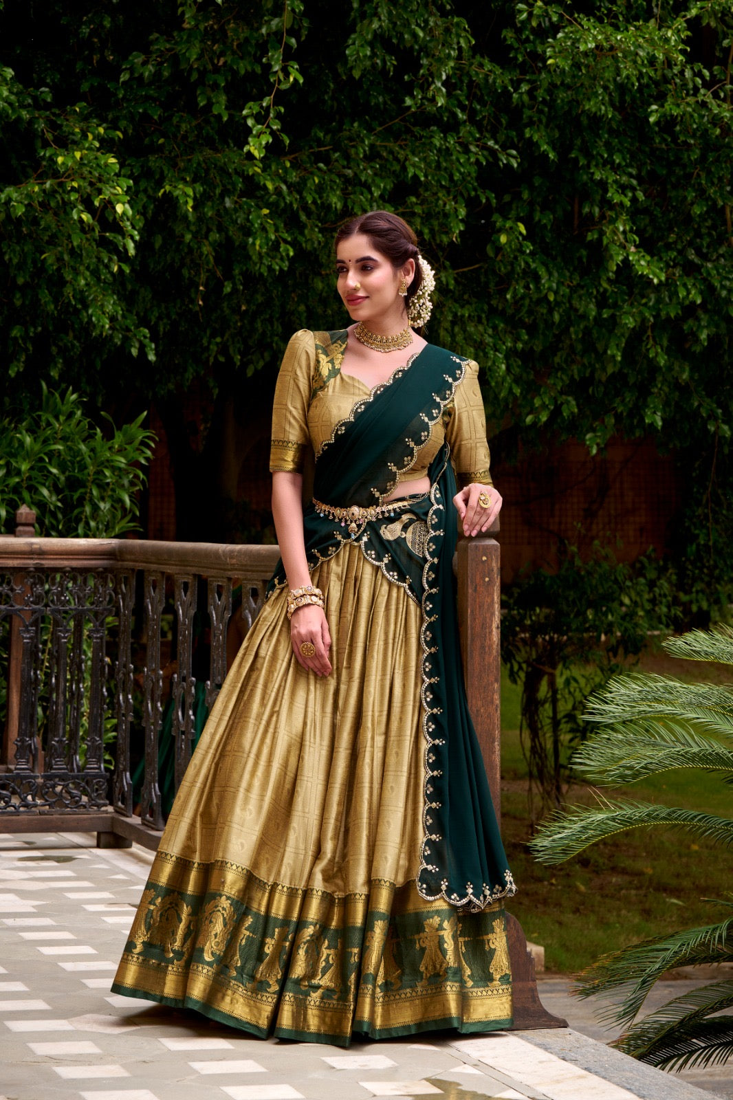 Golden Zari Glam Half Saree Set