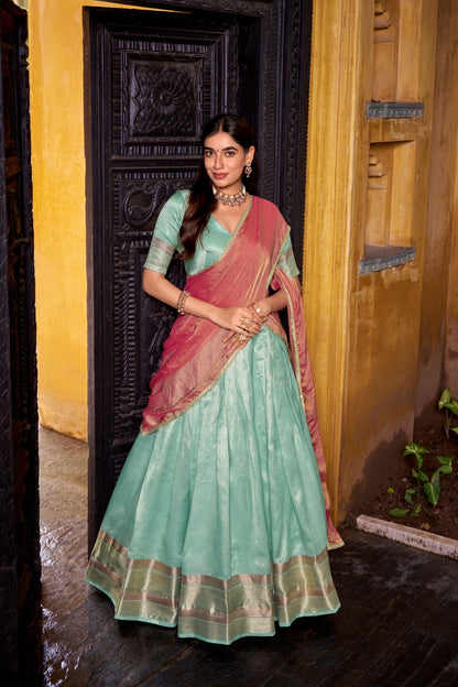 Elegant Zari Weaving Silk Half Saree