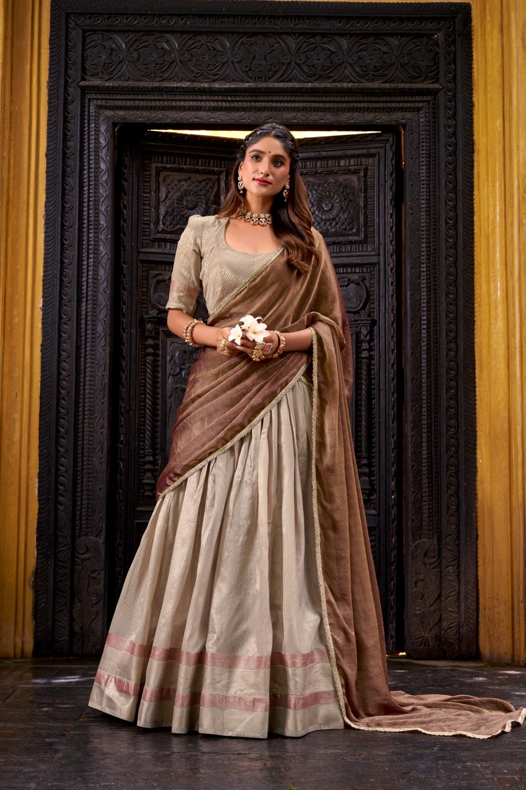 Elegant Zari Weaving Silk Half Saree