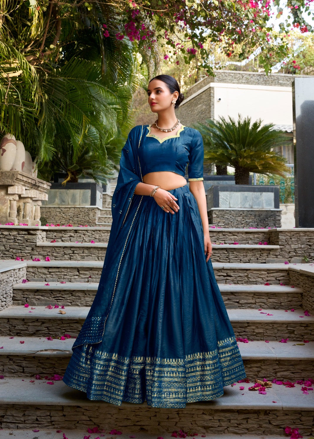 Sequin-Embellished Chanderi Lehenga Set
